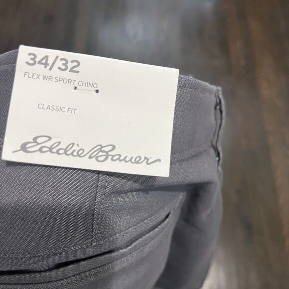Eddie Bauer Men’s Flex WR Sport Chino 34x32 Smoke Gray Stretch Wrinkle Resistant - Picture 4 of 10